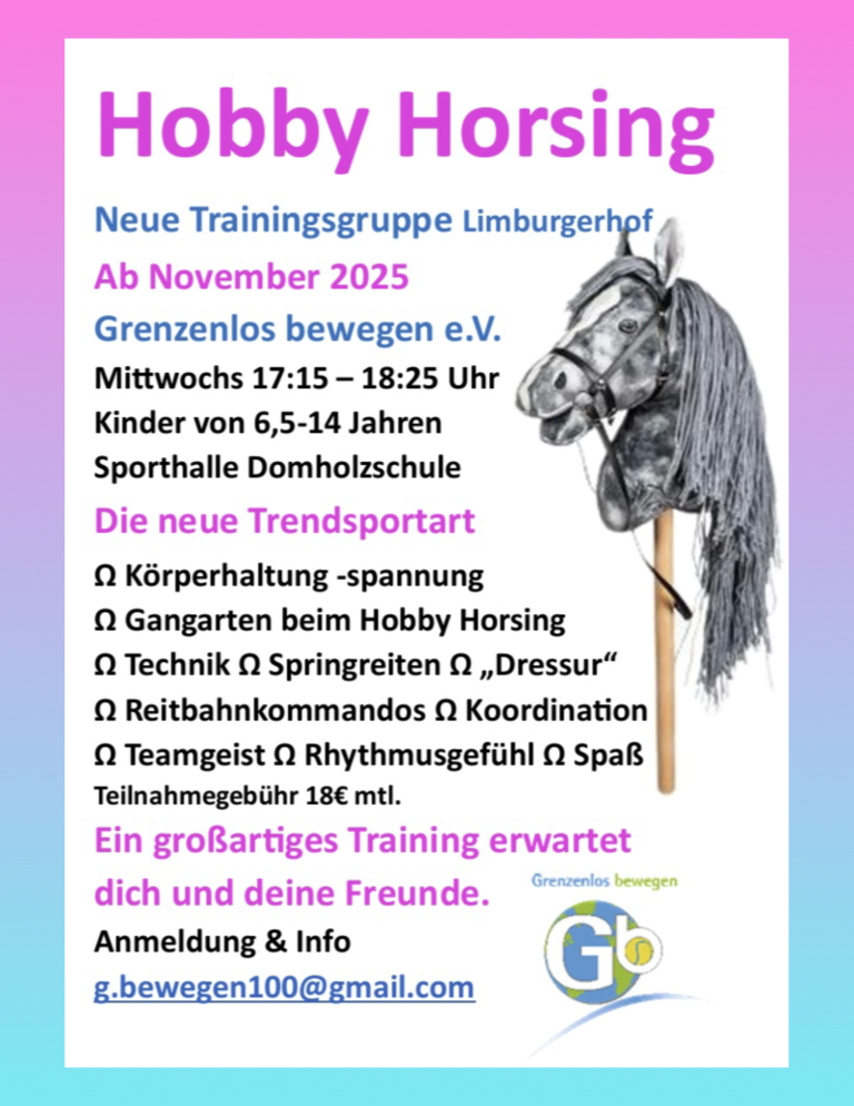 Neues Hobby Horsing-Angebot in Limburg, Trainingsdetails und Kontaktinformationen.